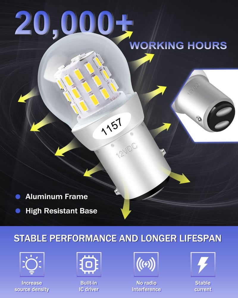 Alopee 2-Pack 1157 LED Bulb White 12V-15V DC BAY15D Bulb 39SMD 3014 Chip Waterproof High Brightness for Reverse Backup Lights Compatible with 2357 7528 2057 - Image 4